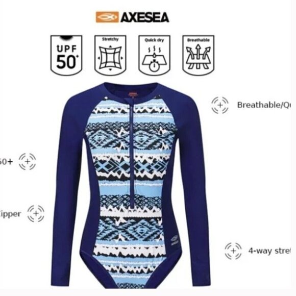 NEW RASHGUARD ONE PIECE SWIMSUIT UPF 50+ SUN PROTECTION LONG SLEEVE - Picture 10 of 10